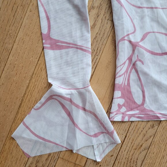 NWT Y2K Dazy Sheer Long Sleeve Top with Ruffle Wrist M Pink - Picture 4 of 15